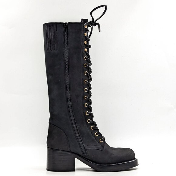 Jeffrey Campbell Wmn Tyr Black Leather Vintage Retro Square Toe Lace Boots 6 - Picture 5 of 11